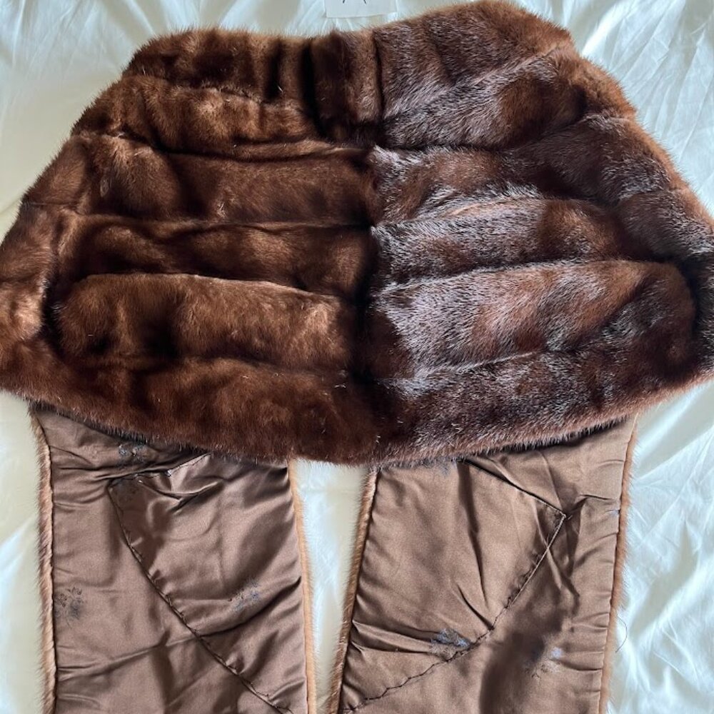 Genuine Mink Stole - Chocolate Brown - One Size Fits All